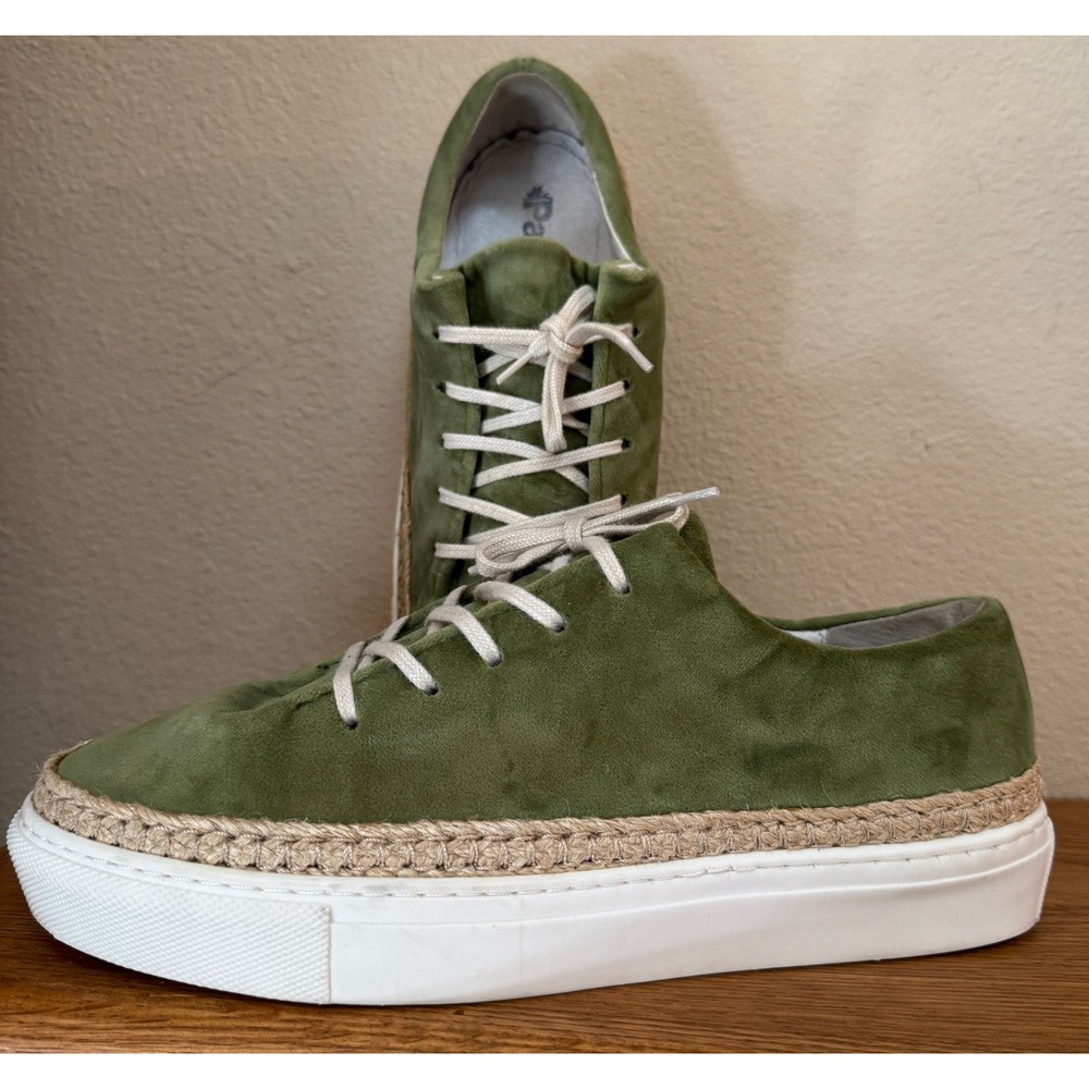 Pajar Sneakers Womens 38 Green Velvet Suede Espadrille Platform Lace Up Low Top